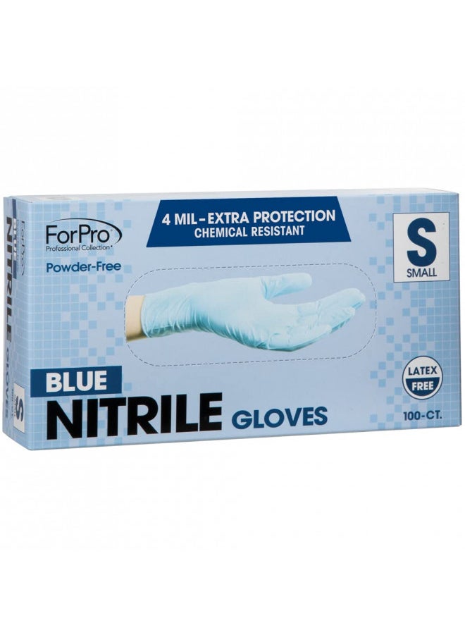 ForPro Disposable Nitrile Gloves, Chemical Resistant, Powder-Free, Latex-Free, Non-Sterile, Food Safe, 4 Mil, Blue, Small, 100-Count