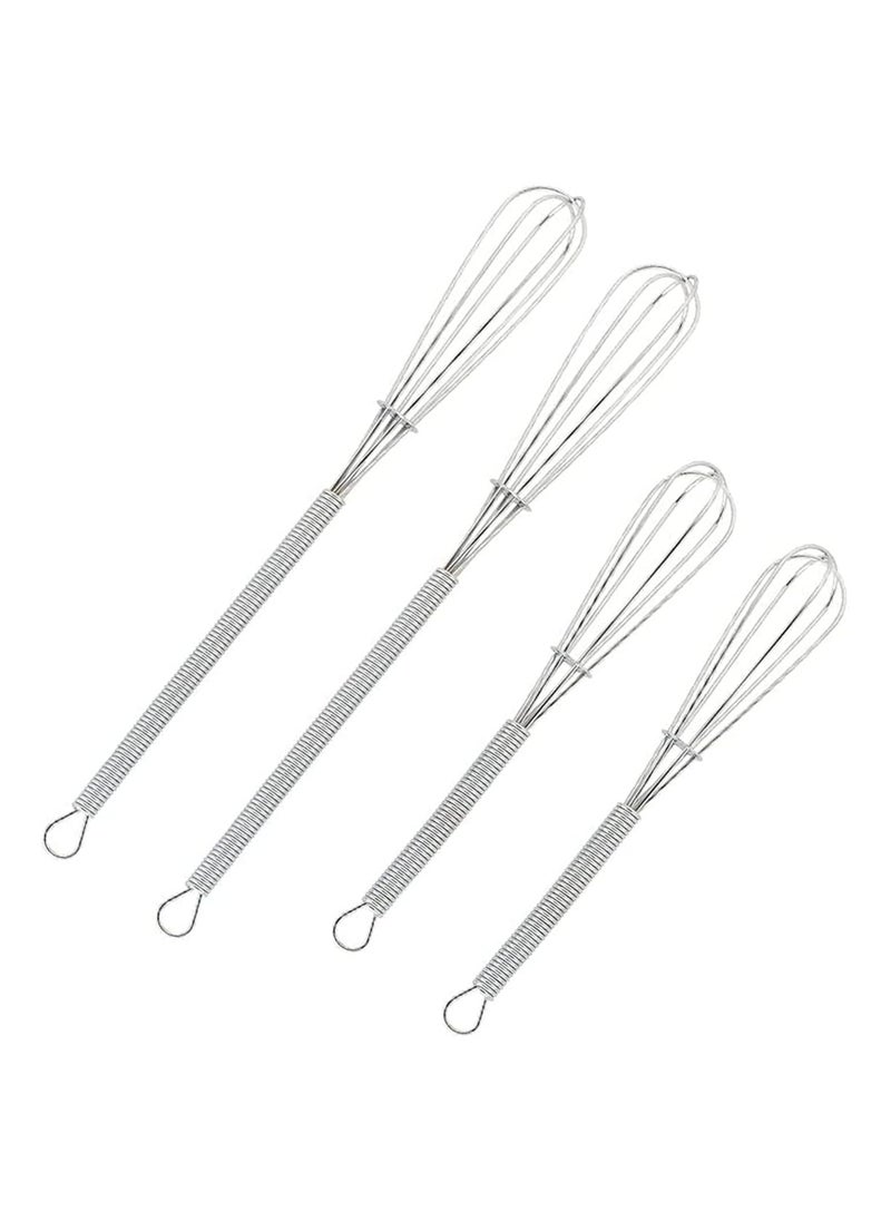 4 Pack Mini Wire Kitchen Whisks Small Egg Whisk Gravy Sauce Mini Whisk Silver-Each of 2PCS 5 Inches and 7 Inches