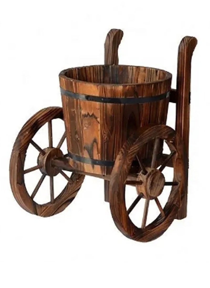 𝐅𝐅𝐃 Rustic Wooden Flower Pot with Movable Tires (35x65x65cm)– Large & Deep Planting Space for Indoor & Outdoor Garden Decor, Vintage Trolley-Style Planter