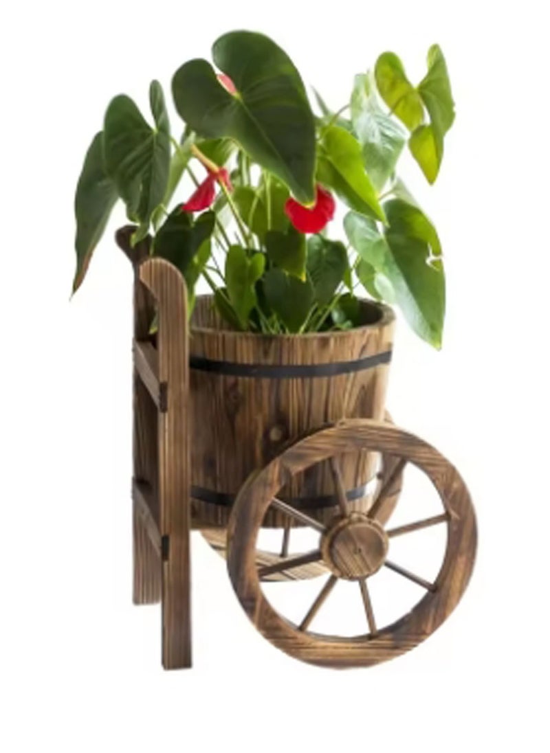 𝐅𝐅𝐃 Rustic Wooden Flower Pot with Movable Tires (35x65x65cm)– Large & Deep Planting Space for Indoor & Outdoor Garden Decor, Vintage Trolley-Style Planter