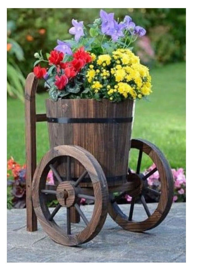 𝐅𝐅𝐃 Rustic Wooden Flower Pot with Movable Tires (35x65x65cm)– Large & Deep Planting Space for Indoor & Outdoor Garden Decor, Vintage Trolley-Style Planter