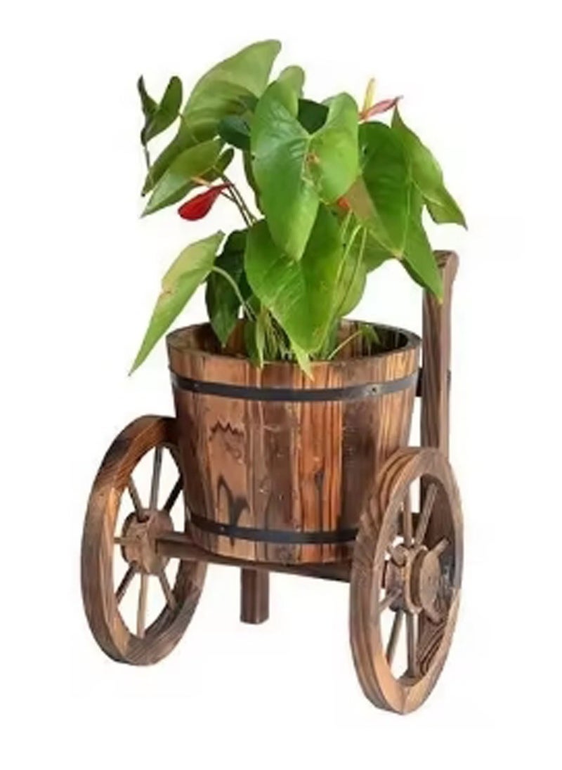 𝐅𝐅𝐃 Rustic Wooden Flower Pot with Movable Tires (35x65x65cm)– Large & Deep Planting Space for Indoor & Outdoor Garden Decor, Vintage Trolley-Style Planter