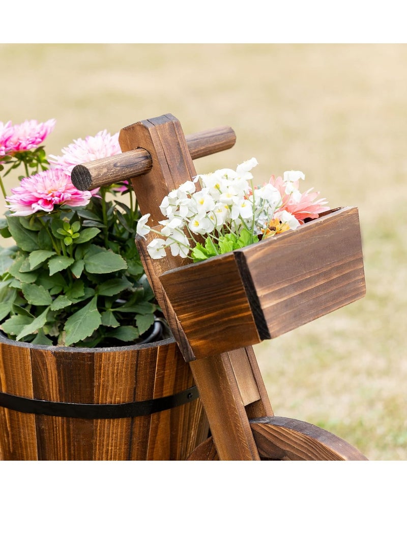 𝐅𝐅𝐃 Cycle Shaped Wooden Flowers Pot 66x32x58cm Wood Cart Garden Planter Pot With 3 Wheels Barrow Wagon Flower Barrel Outdoor Decoration for Patio Lawn Backyard Wooden Flower Vase Flowers Planter