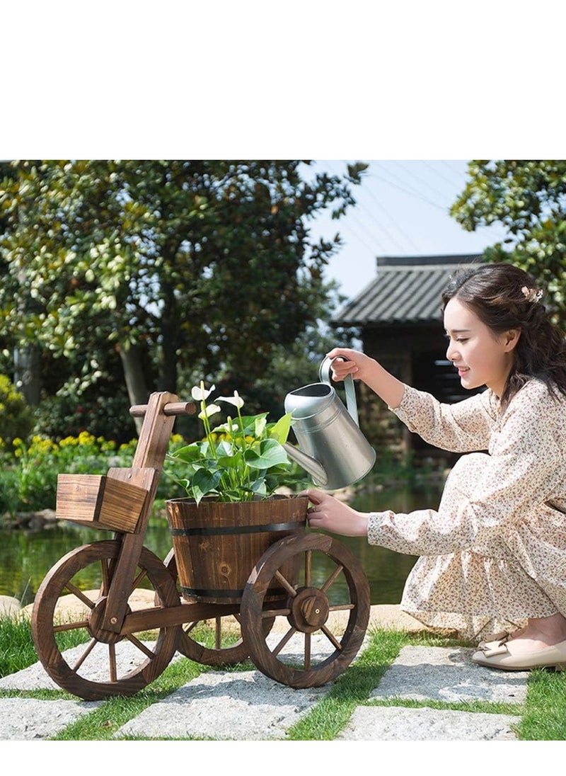 𝐅𝐅𝐃 Cycle Shaped Wooden Flowers Pot 66x32x58cm Wood Cart Garden Planter Pot With 3 Wheels Barrow Wagon Flower Barrel Outdoor Decoration for Patio Lawn Backyard Wooden Flower Vase Flowers Planter