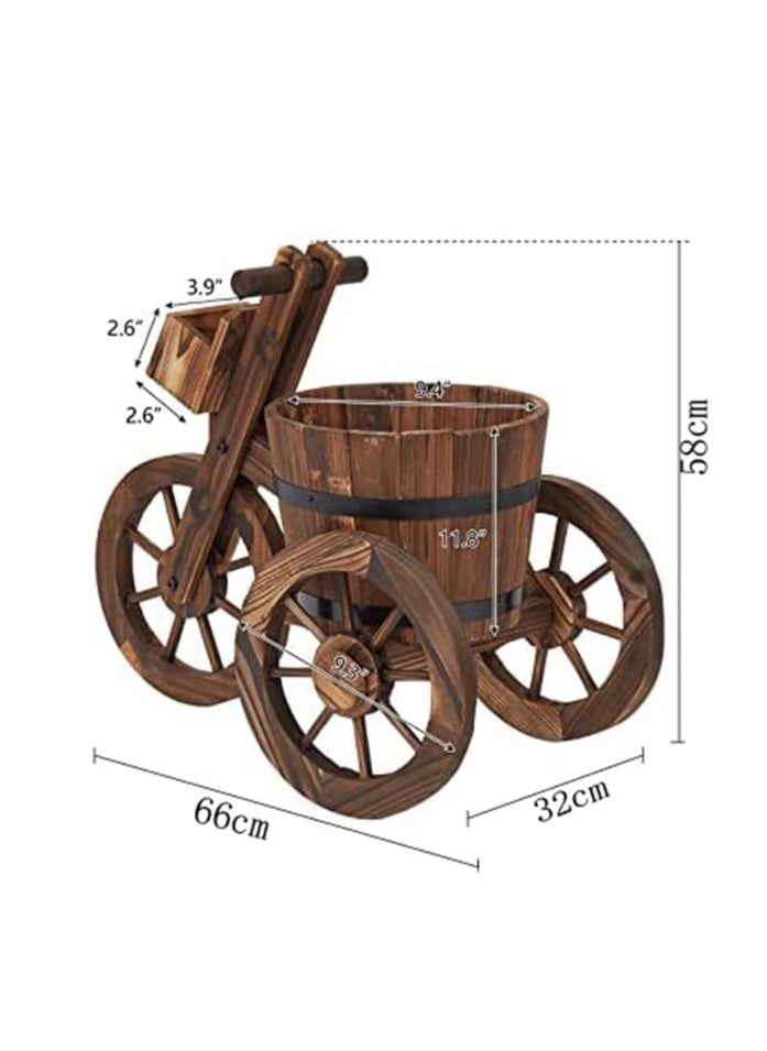 𝐅𝐅𝐃 Cycle Shaped Wooden Flowers Pot 66x32x58cm Wood Cart Garden Planter Pot With 3 Wheels Barrow Wagon Flower Barrel Outdoor Decoration for Patio Lawn Backyard Wooden Flower Vase Flowers Planter