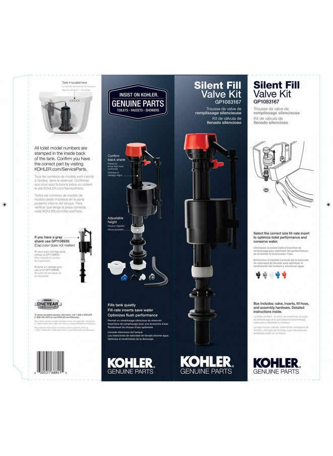 Kohler Genuine Part Gp1083167 Silent Fill Valve Kit For All Kohler Class Five Toilets,12.5