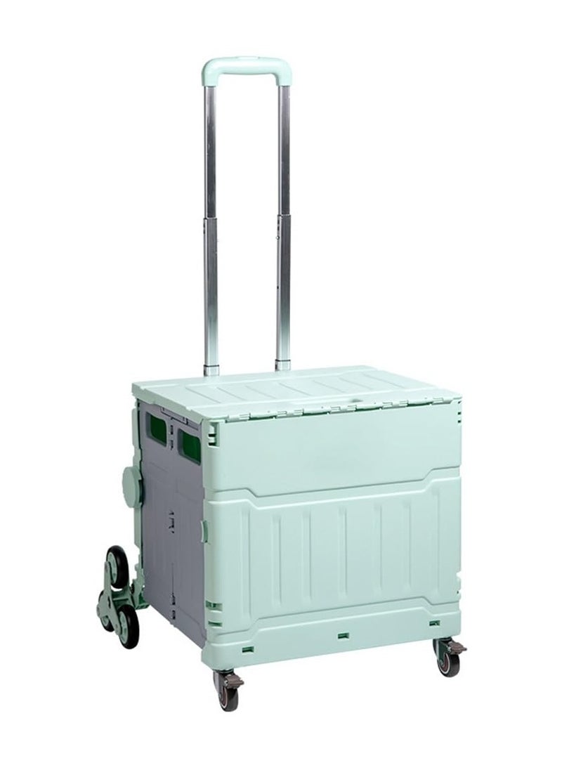 Box Storage Box Foldable Utility Cart with Stair Climbing Wheels, Rolling Shopping Trolley with Aluminum Alloy Telescopic Handle, Heavy Duty Handcart with Lid for Moving, Shopping Travel