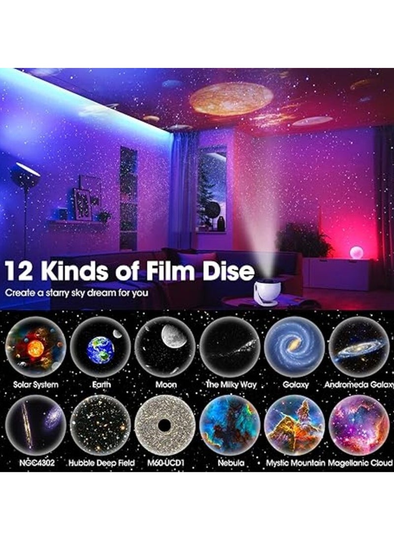 Galaxy Projector Light LED Galaxy Starry Light Projector Planetarium Star Projector with 12 Film Discs and Timer, Galaxy Projector for Adults Kids Bedroom