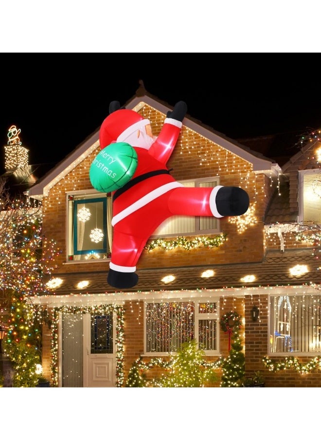 6FT Hanging Christmas Inflatables Climbing Santa Claus Decorations Built-in LED Lights Blow up Christmas Ornaments Holiday Decor for Roof Outdoor Indoor Wall