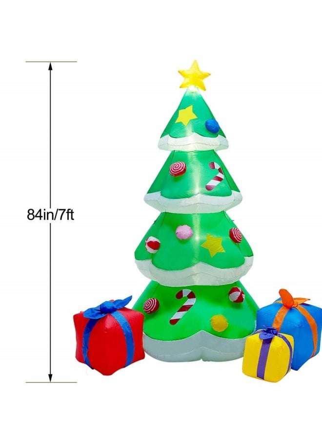 7FT Inflatable Christmas Tree with Led Lights, Lighted Christmas Tree for Blow Up Yard Decoration, Indoor Outdoor Yard Garden Christmas Decoration