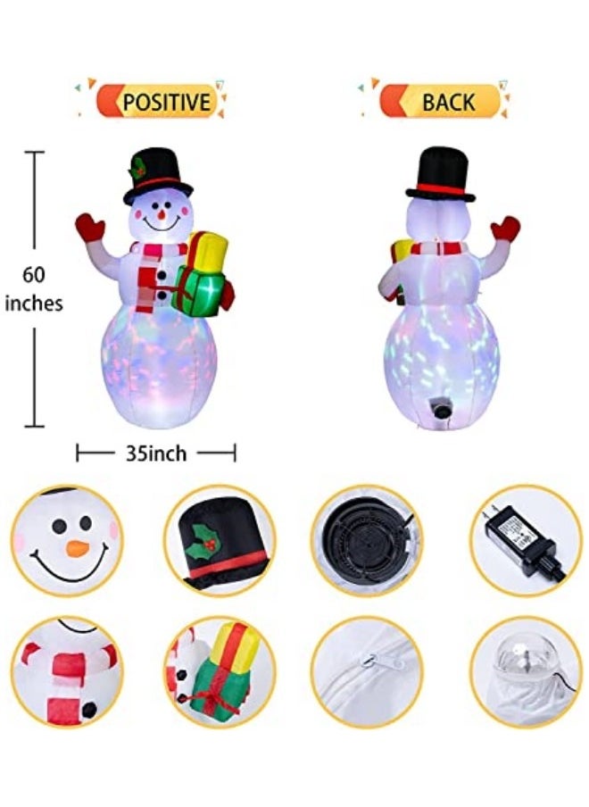 1.5M/5FT Snowman Inflatables Outdoor Decorations, Waterproof Blow Up Snowman Inflatable Decorations with Rotating LED Lights