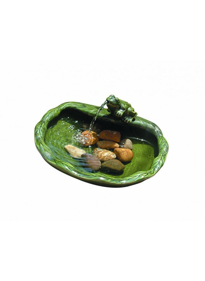 Smart Solar 22300R01 Solar Powered Ceramic Frog Water Feature, Green Glazed Ceramic, Powered By An Included Solar Panel That Operates An Integral Low Voltage Pump With Filter