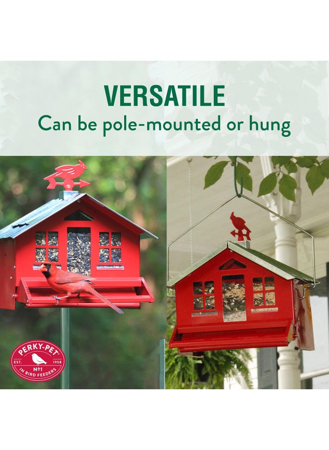 Perky-Pet 338 Squirrel-Be-Gone II Country House Bird Feeder with Weathervane, 8 lb, Red, 14W x 11.3D ins.