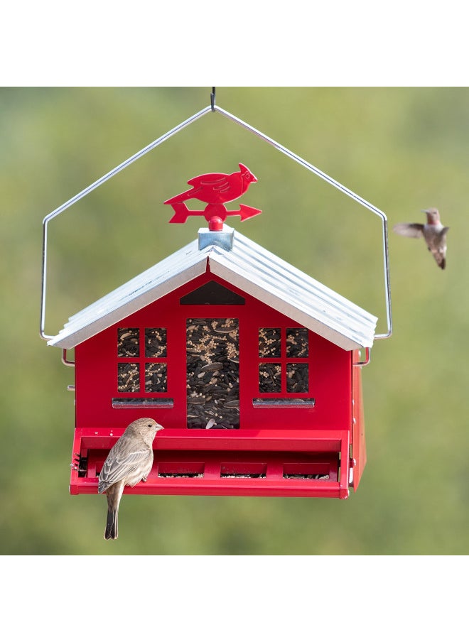 Perky-Pet 338 Squirrel-Be-Gone II Country House Bird Feeder with Weathervane, 8 lb, Red, 14W x 11.3D ins.