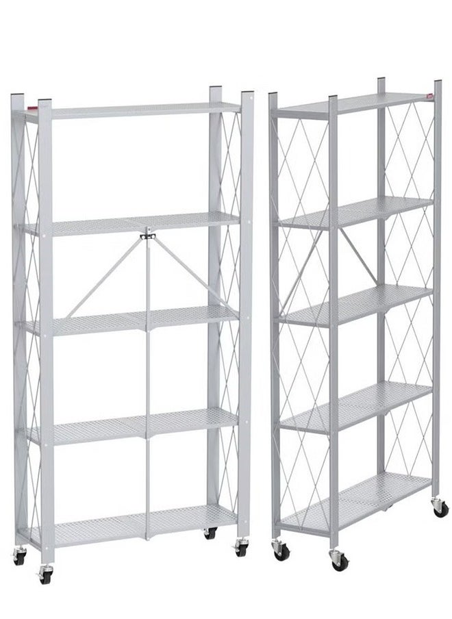 5-Layer Foldable Storage Rack Household Storage Rack, Free Installation Of Multi-Layer Kitchen Floor-To-Ceiling Living Room With Wheels Detachable Storage Rack, White