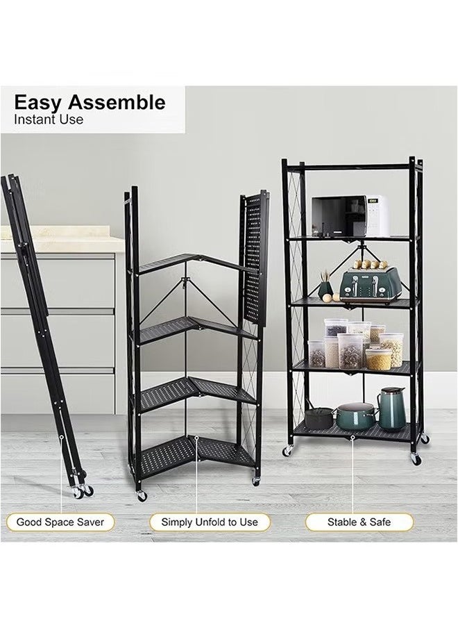 5-Layer Foldable Storage Rack Household Storage Rack, Free Installation Of Multi-Layer Kitchen Floor-To-Ceiling Living Room With Wheels Detachable Storage Rack, Black