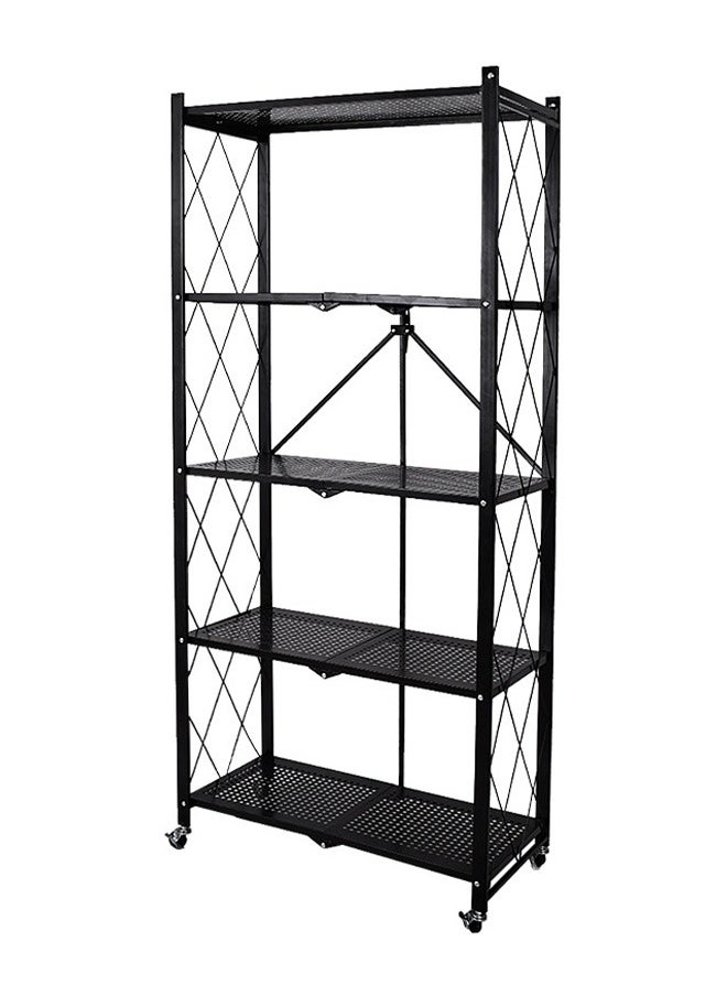 5-Layer Foldable Storage Rack Household Storage Rack, Free Installation Of Multi-Layer Kitchen Floor-To-Ceiling Living Room With Wheels Detachable Storage Rack, Black