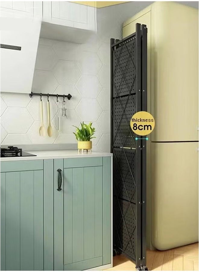 5-Layer Foldable Storage Rack Household Storage Rack, Free Installation Of Multi-Layer Kitchen Floor-To-Ceiling Living Room With Wheels Detachable Storage Rack, Black