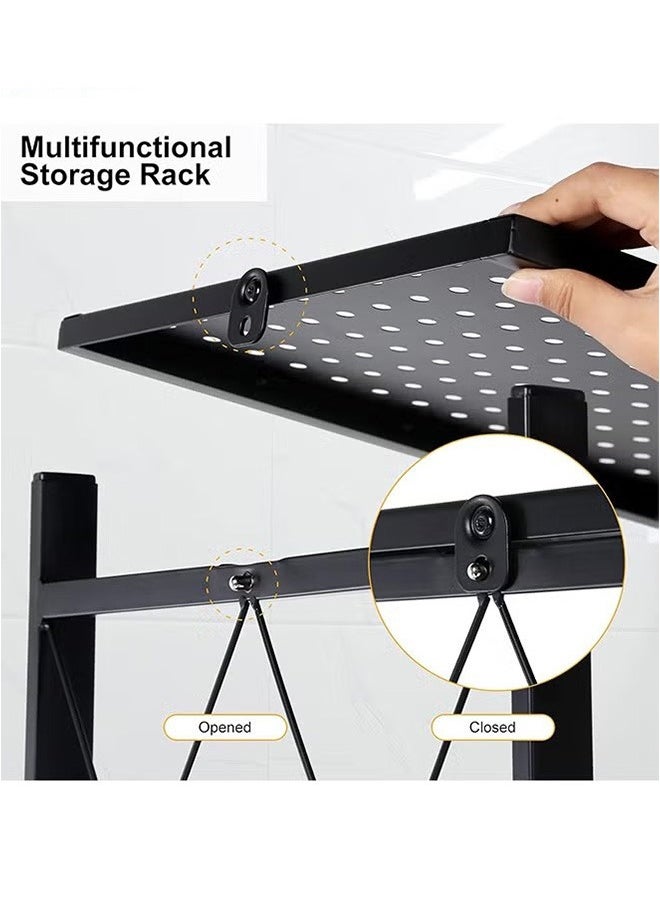 5-Layer Foldable Storage Rack Household Storage Rack, Free Installation Of Multi-Layer Kitchen Floor-To-Ceiling Living Room With Wheels Detachable Storage Rack, Black