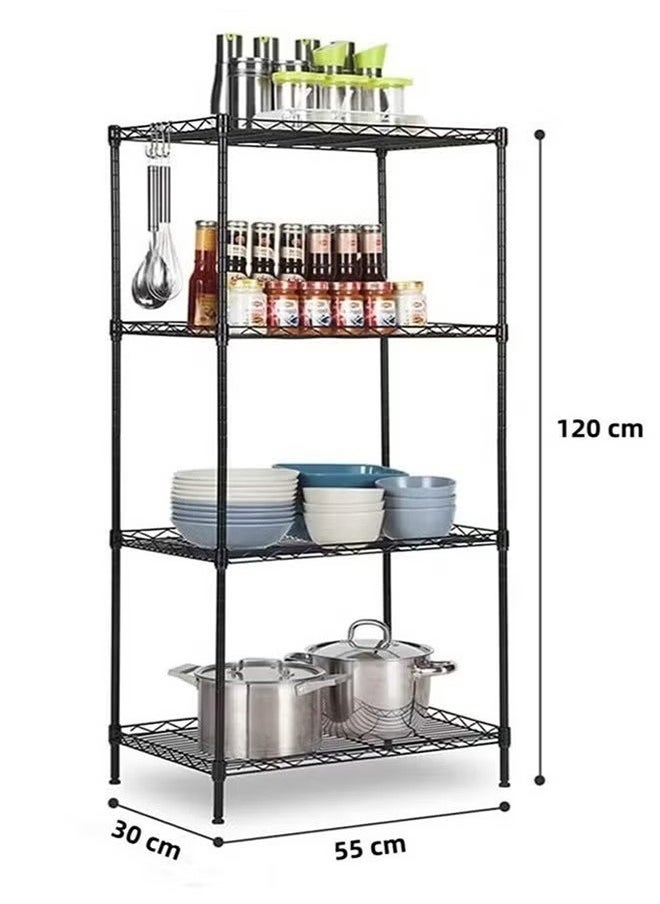 4-Layer Iron Wire Storage Rack Metal Shelf Kitchen Bathroom Storage Rack, Black