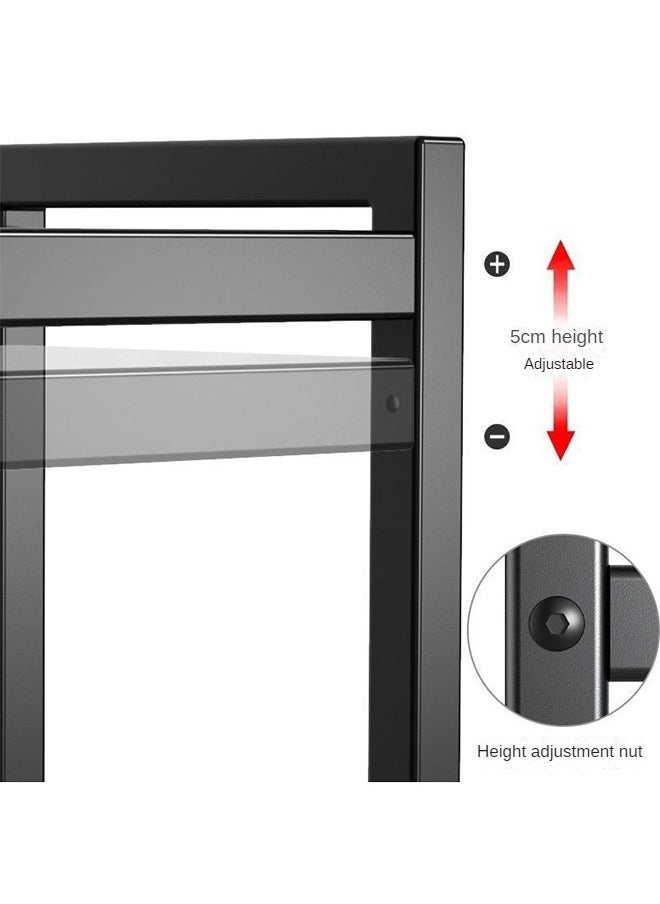 Extendable Microwave Oven Rack,Microwave/Toaster Shelf Heavy Duty Stand Kitchen Counter Top Organizer  Adjustable Height & Length,1-Tier with 6 Hooks  75KG Weight Capacity