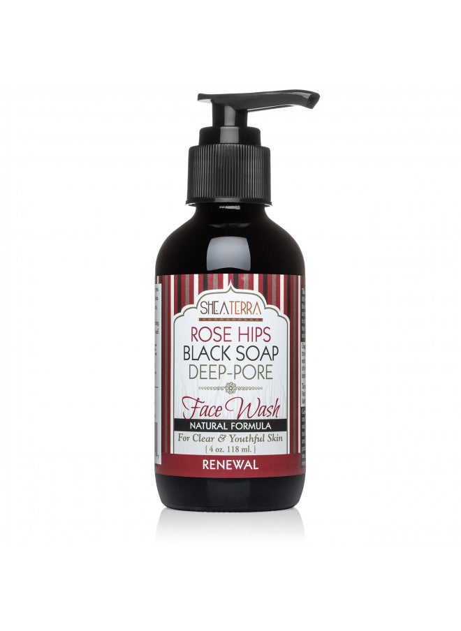 Shea Terra Organics Rose Hips Black Soap Deep Pore Facial Wash | Anti-Aging, Anti-Acne Wonder Soap | All Skin Types - 4 oz