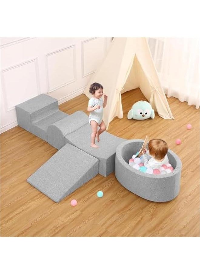 Climbing Toys for Toddlers 1-3,Foam Climbing Blocks and Ball Pit for Baby,5PC Soft Foam Toddlers Climbing Toys with 50 Balls,Climbing Crawling Toys Soft Foam Blocks Activity Play Set (gray)