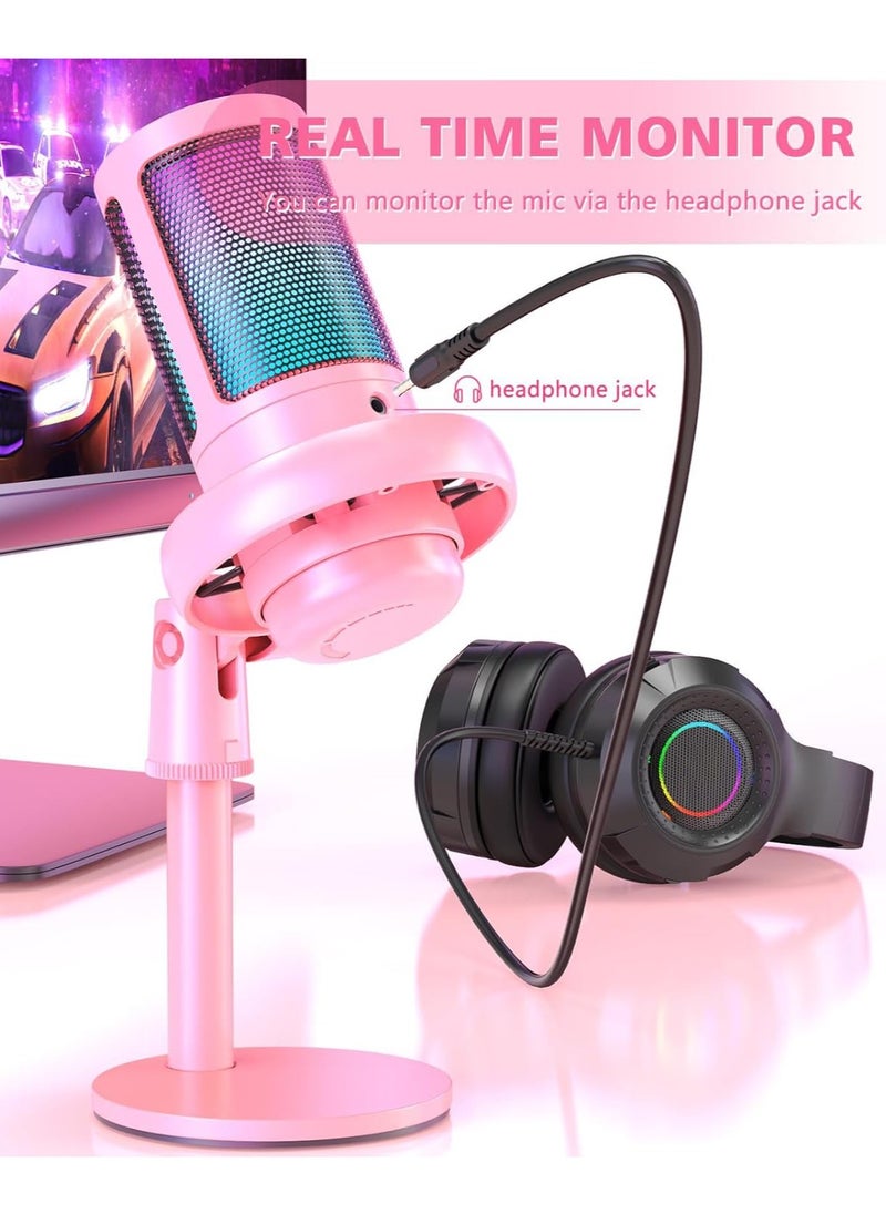 RGB Gaming Microphone for PC/PS5 with Volume Controlling, Pop Filter, Gaming Mic with Quick Mute, Condenser Podcast Microphone for Streaming Twitch/Discord/YouTube