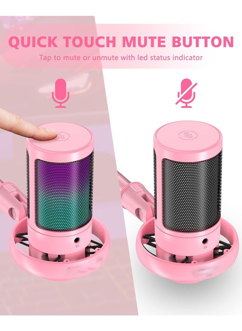 RGB Gaming Microphone for PC/PS5 with Volume Controlling, Pop Filter, Gaming Mic with Quick Mute, Condenser Podcast Microphone for Streaming Twitch/Discord/YouTube
