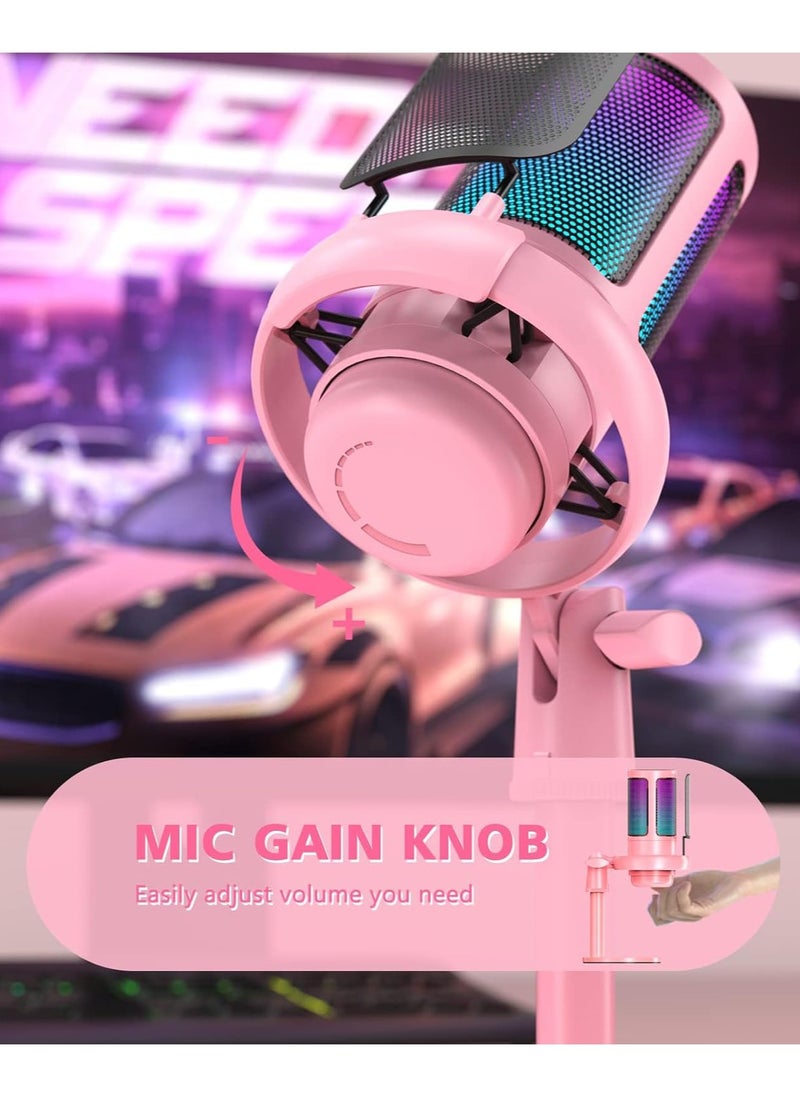 RGB Gaming Microphone for PC/PS5 with Volume Controlling, Pop Filter, Gaming Mic with Quick Mute, Condenser Podcast Microphone for Streaming Twitch/Discord/YouTube