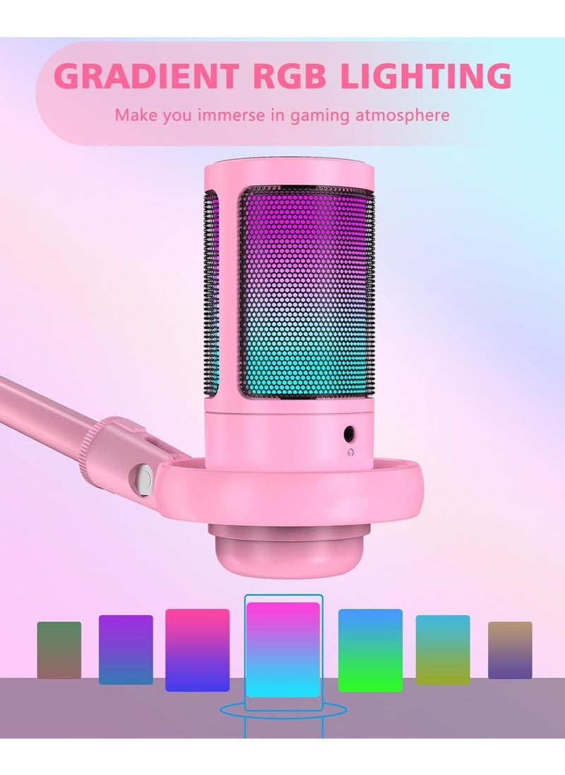 RGB Gaming Microphone for PC/PS5 with Volume Controlling, Pop Filter, Gaming Mic with Quick Mute, Condenser Podcast Microphone for Streaming Twitch/Discord/YouTube