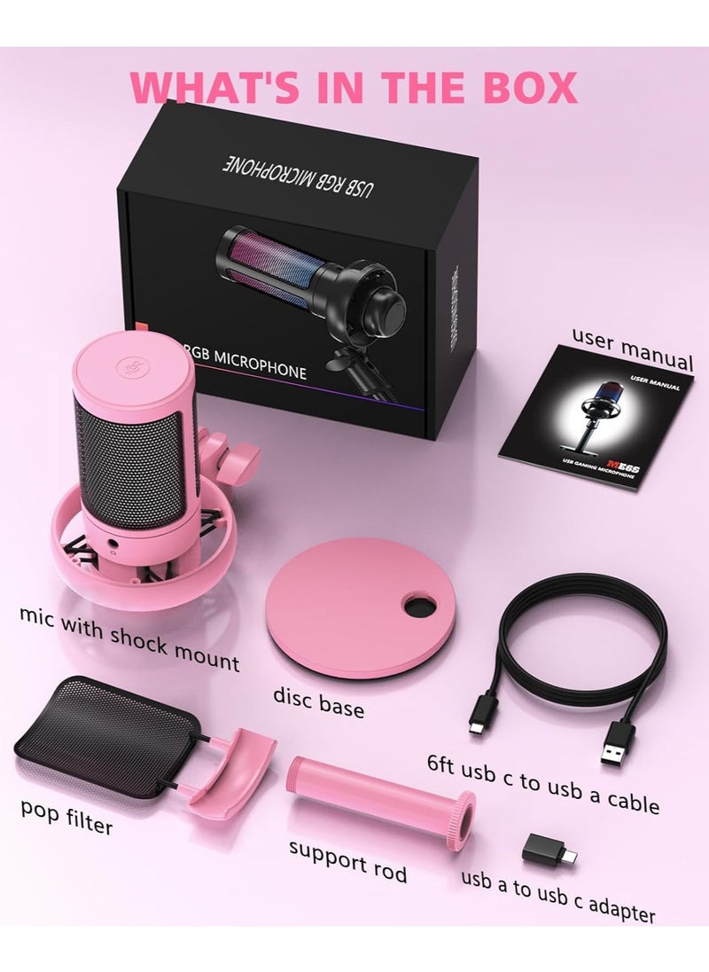 RGB Gaming Microphone for PC/PS5 with Volume Controlling, Pop Filter, Gaming Mic with Quick Mute, Condenser Podcast Microphone for Streaming Twitch/Discord/YouTube