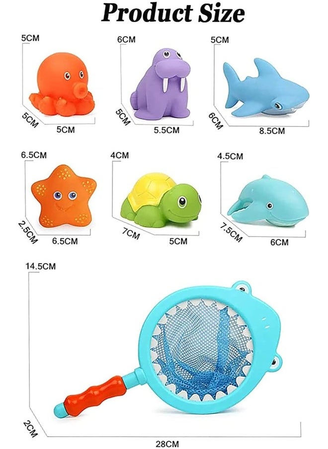 7 Pcs Baby Bath Toys Scoop Net Fish Pool Toys with Spray Sounds Color Changing Toddler Bathtub Toys Water Toys for Kids Birthday Gifts for Boys & Girls