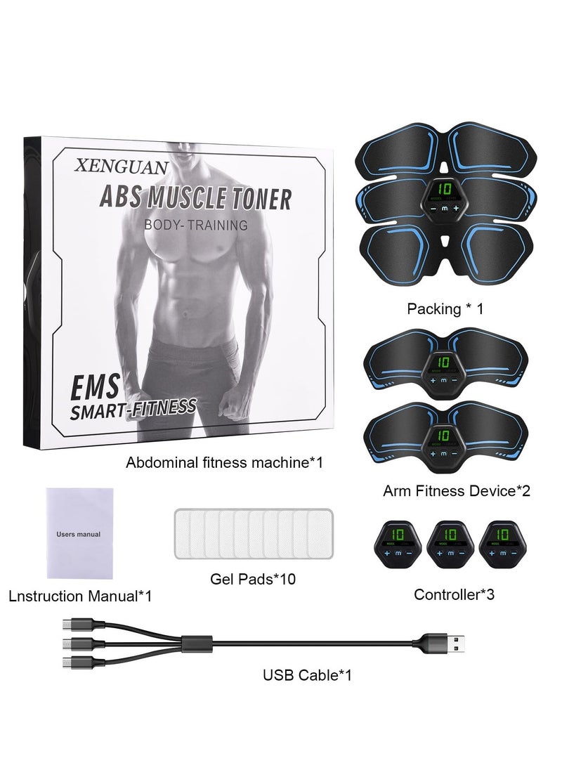 ABS and EMS Muscle Stimulator Ab Trainer with 10 Modes 20 Levels USB Rechargeable LCD Screen Portable Muscle Trainer Abdominal Toning Belt Muscle Trainer for Abdominal Arm Leg Fitness Workouts