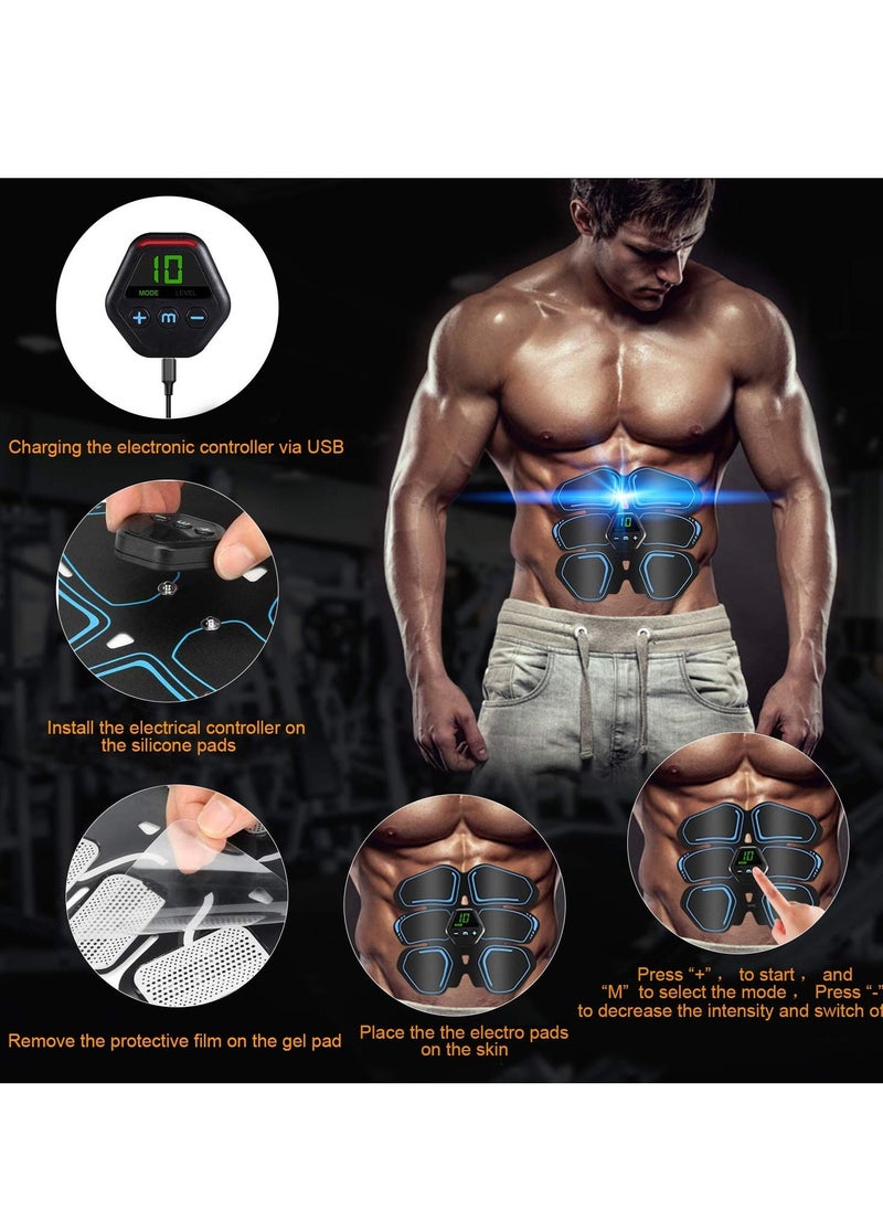 ABS and EMS Muscle Stimulator Ab Trainer with 10 Modes 20 Levels USB Rechargeable LCD Screen Portable Muscle Trainer Abdominal Toning Belt Muscle Trainer for Abdominal Arm Leg Fitness Workouts