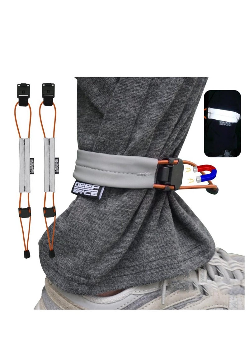 2PCS Magnetic Bicycle Pant Strap, Adjustable Elastic Fastening Leg Belt, Multi-functional Safety Ankle Band with Visibility Reflective Design, suitable for Cycling, Jogging, Camping