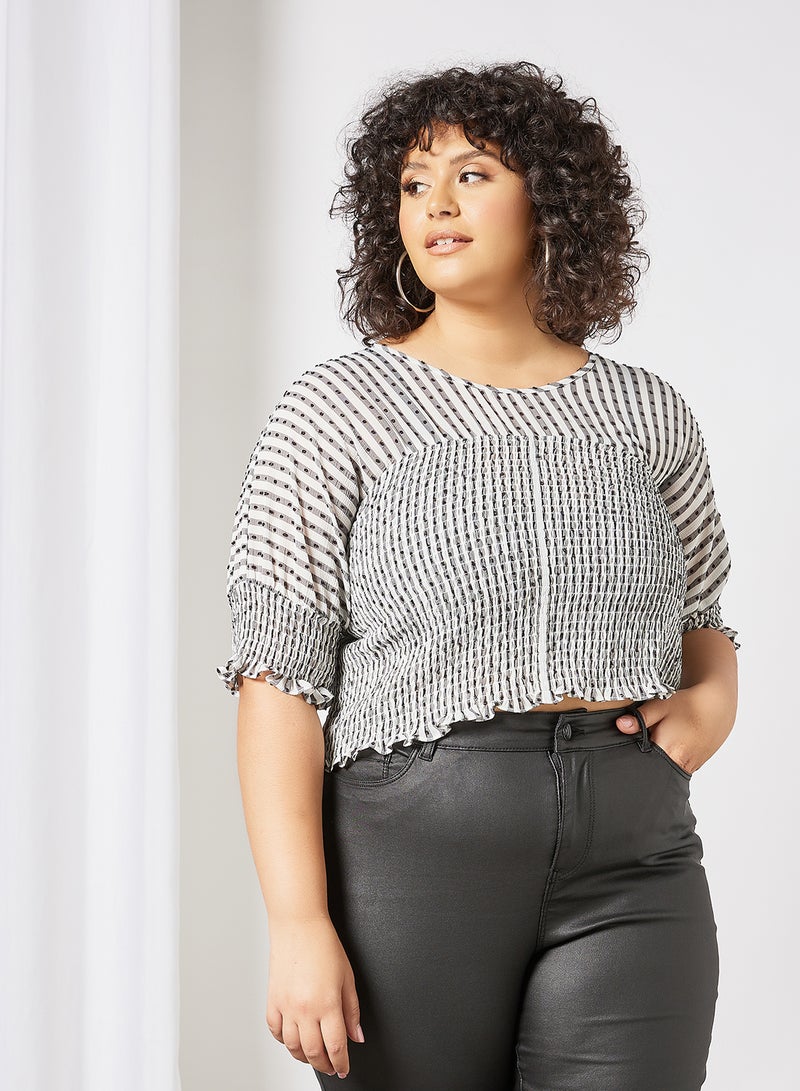 Plus Size Shirred Crop Top Black