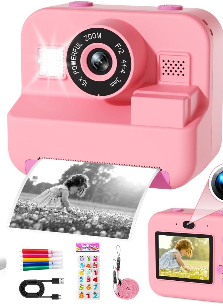 GKTZ Kids Camera Instant Print - Dual Camera Photo 1080P HD Video, Birthday for Boys and Girls, Toddler Digital Camera with 3 Print Paper, Portable Toys for Kids 3-12