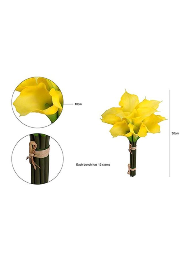 12-Piece Artificial Calla Lily Flowers With Stems Yellow 30X10centimeter