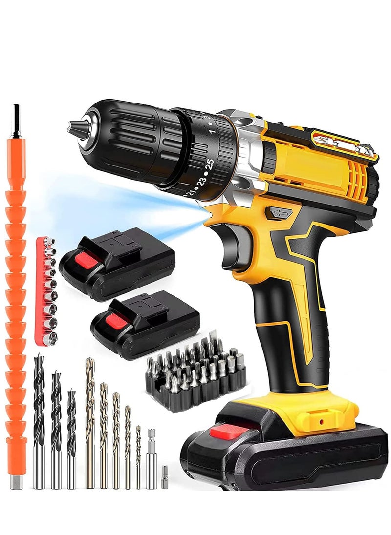 48V Cordless Drill,Power Drill Set with Lithium Ion Battery and Charger,Electric Drill with Variable Speed,19 Positions and 24 Pieces Drill Driver Accessories Kit