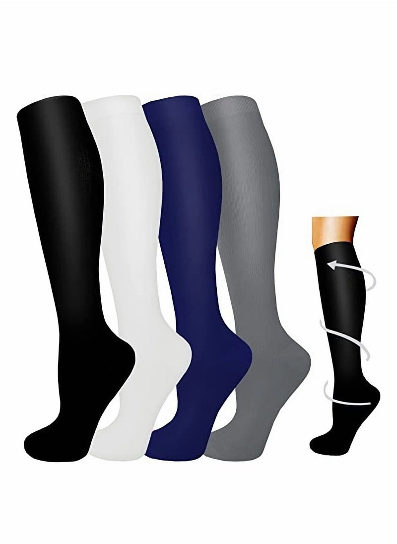 Compression Socks, 4 Pairs for Women and Men, 20-30 mmHg is Best for Athletic, Travel, Running, Fitness, Reduce Calf Pain Faster Recovery(Multicolors) L/XL