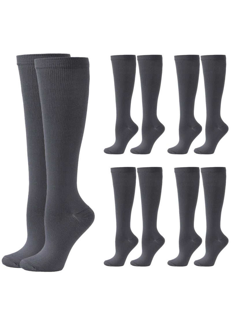 Compression Socks for Women Men, 5 Pairs Knee High Calf Socks, Non-Slip Compression Support Stockings for Sport, Work, Travel, Edema, Diabetic, Blood Circulation, Pregnancy, Nursing, L/XL, Size 39-45