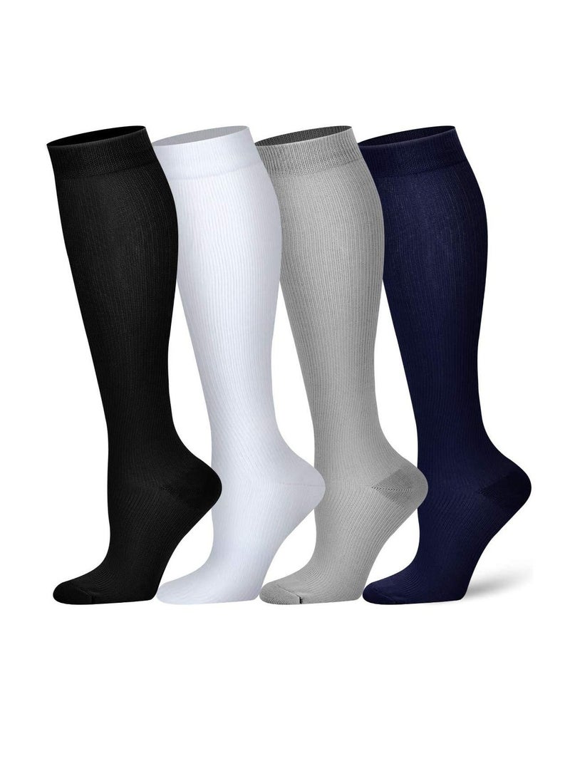 Compression Socks, 4 Pairs for Women and Men, Athletic, Travel, Running, Fitness, Flight Socks, Reduce Calf Pain Faster Recovery(Multicolors)