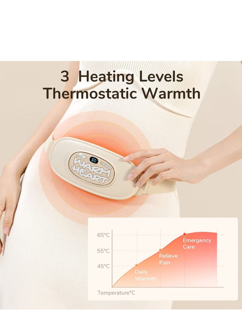 Portable Cordless Heating Pad, Electric Waist Belt Device, Fast Pad with 6 Vibration Modes and 3 Levels Back or Belly for Women Girl