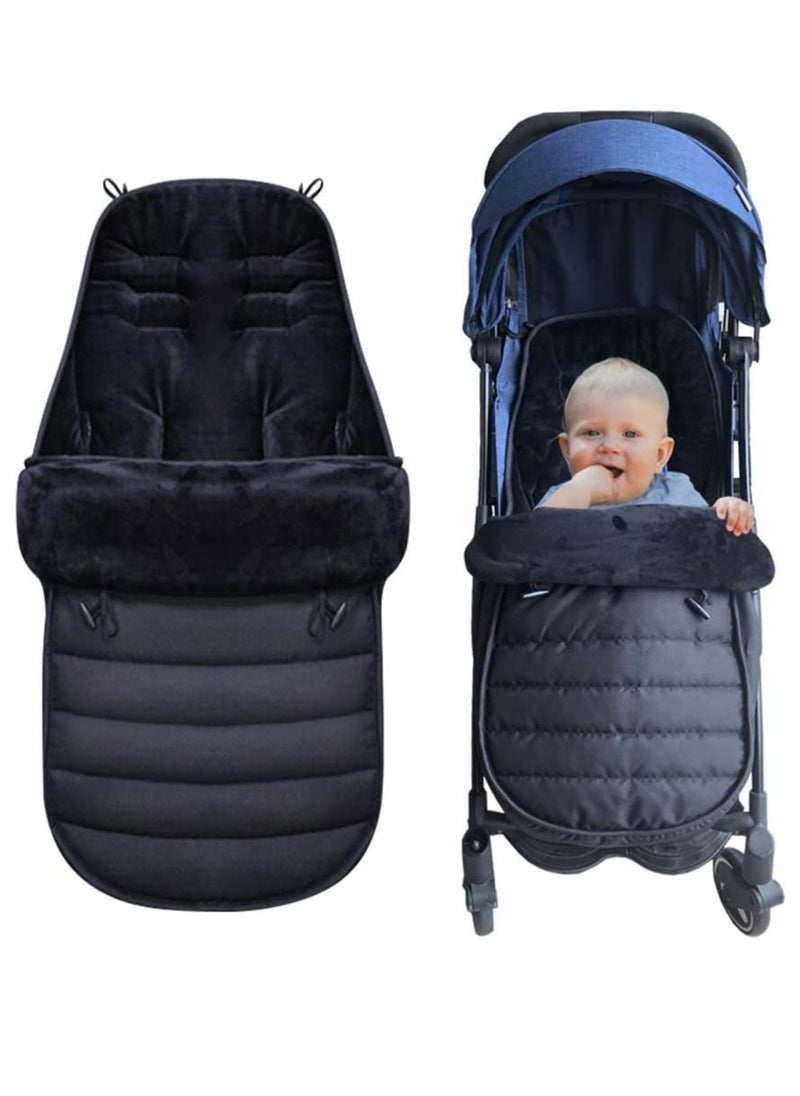 Universal Pushchair Pram Footmuffs, Baby Sleeping Bag, Winter Warm Cosy Toes for Pushchair, Pram, Stroller and Buggy, Thermo Fleece and Waterproof, Extra Long for Baby and Toddler (Black)