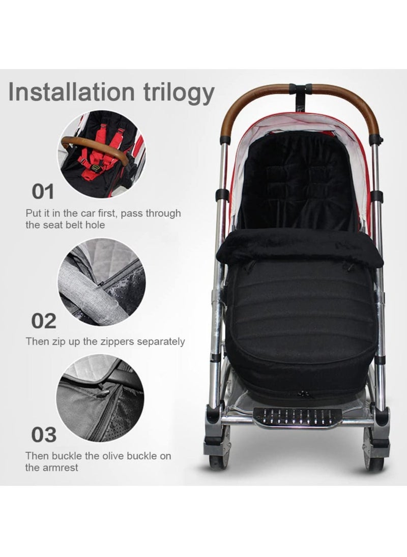 Universal Baby Pushchair Footmuffs and Sleeping Bag, Winter Warm Cozy Toes for Stroller and Buggy, Thermo Fleece Waterproof Design, Extra Long for Infants and Toddlers in Black