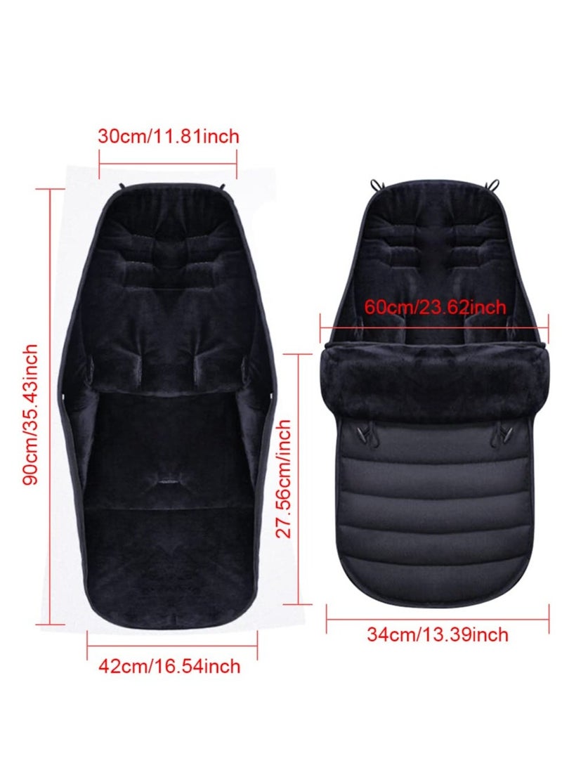 Universal Pushchair Pram Footmuffs, Baby Sleeping Bag, Winter Warm Cosy Toes for Pushchair, Pram, Stroller and Buggy, Thermo Fleece and Waterproof, Extra Long for Baby and Toddler (Black)