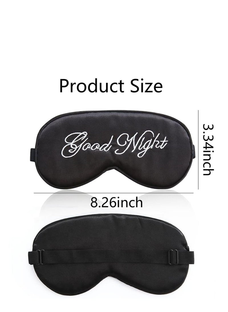 Eye Mask for Sleeping, Silk Sleep Mask with Adjustable Strap Soft and Breathable Blackout Blindfold Night Eye Shade Cover for Travel, Lunch Breaks (Black +Pink)