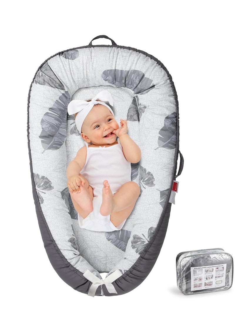 Baby Lounger - Baby Lounger for Newborn 0-24 Months, Co Sleeping Breathable & Soft Baby Nest, Portable and Lightweight Infant Lounger Newborn Babies Essentials Gifts, Grey Leaves