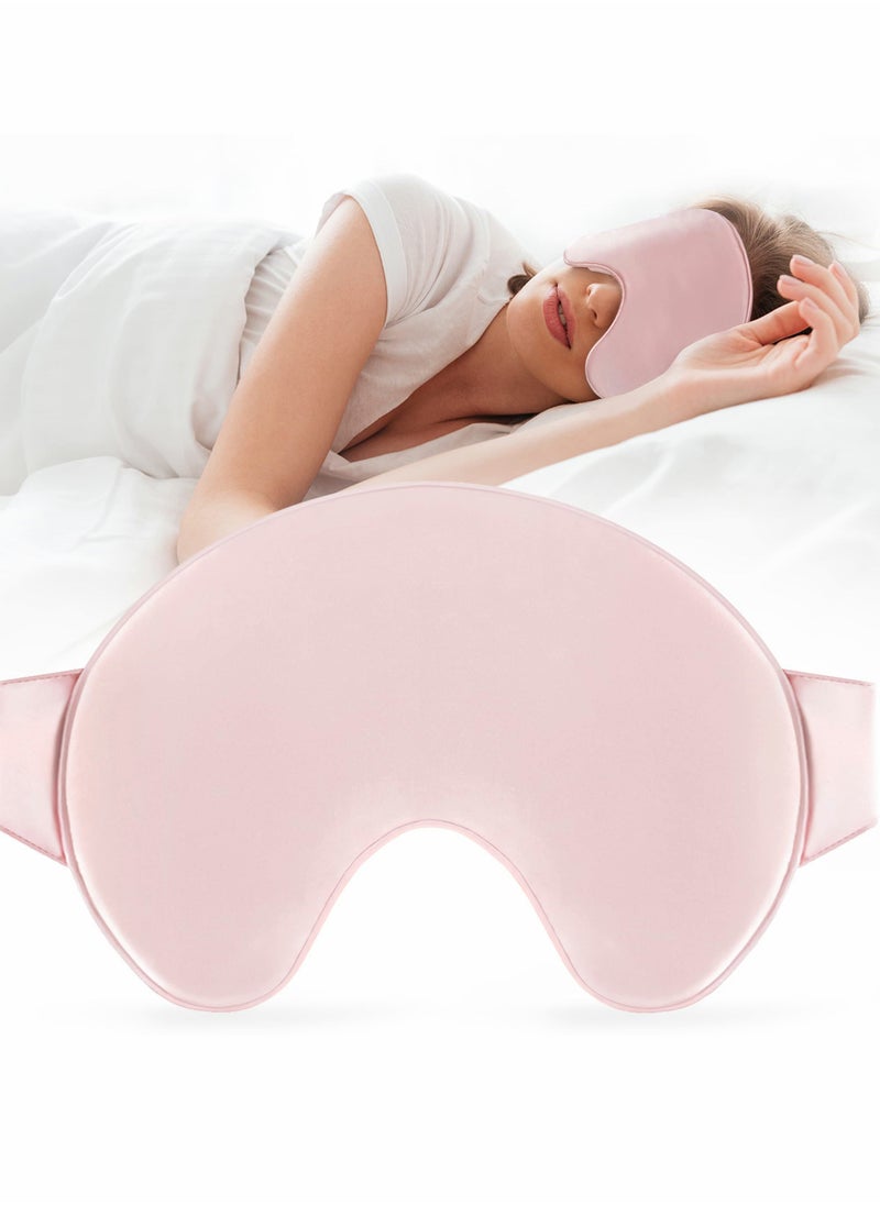 Silk Sleep Mask for Women and Girls, Large Size, Natural Mulberry Silk, Lightweight and Comfortable Blindfold, Soft Eye Mask with Elastic Strap in Pink